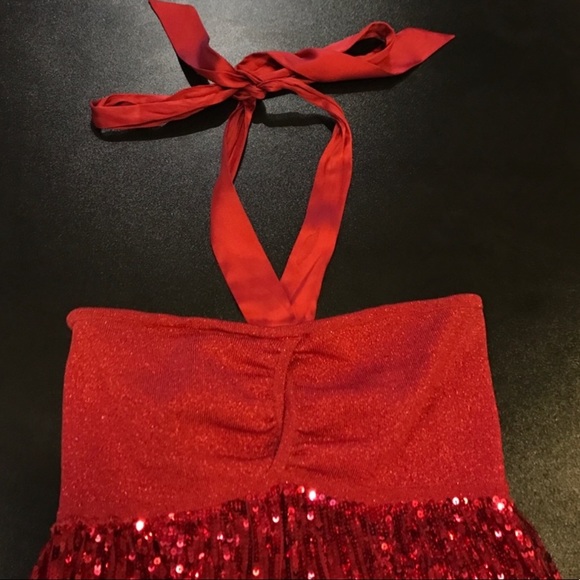 Authentic Bebe red sequins halter strapless dress sz S - Picture 4 of 7